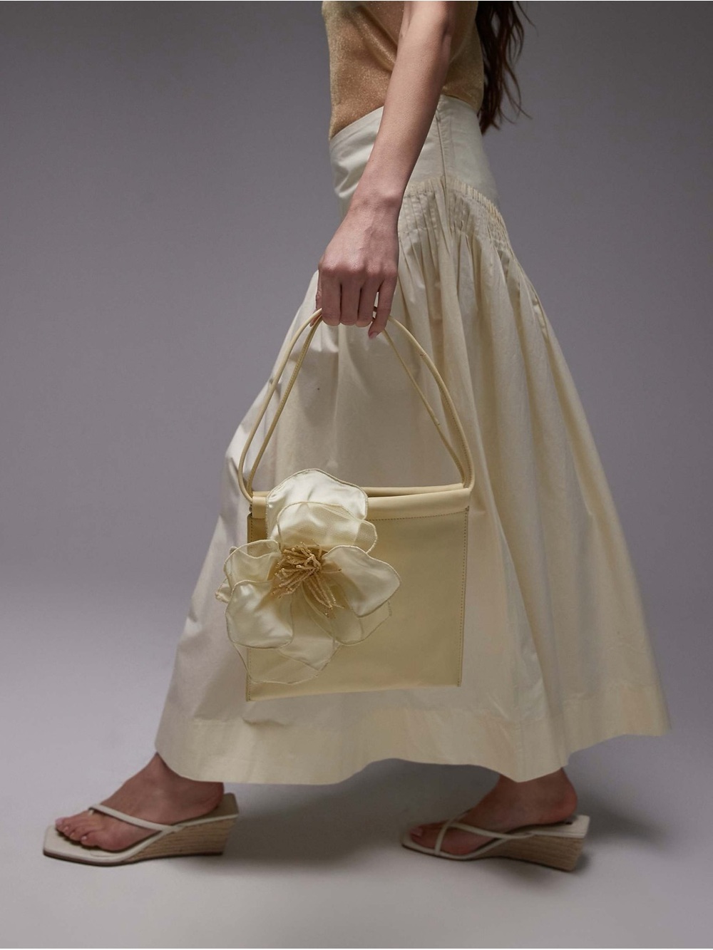 & Other Stories Light Yellow Floral Appliqué Shoulder Bag